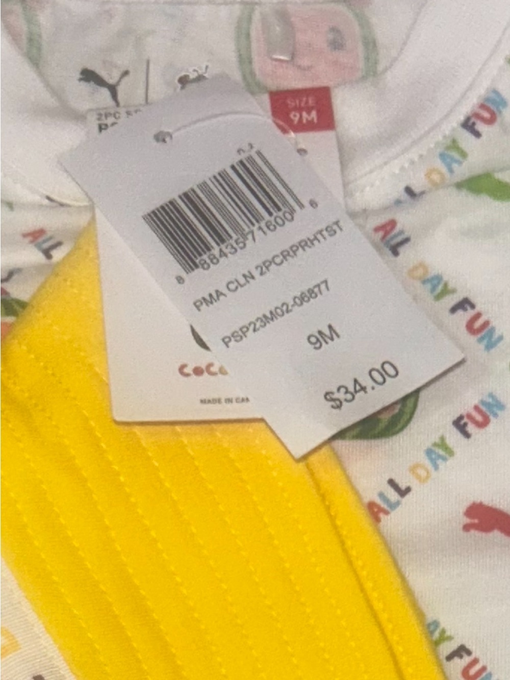 Puma Infant Bodysuit with Yellow Accent and Multicolor Print